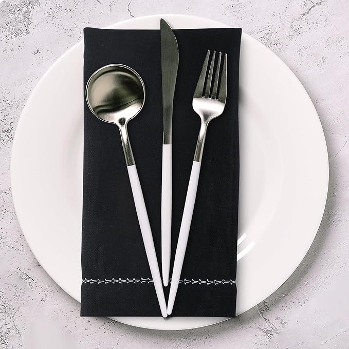 Urban Villa Cloth Napkin Set of 6 Hemstitch Black White 20x20 Inches Premium Soft Cotton Highly Absorbent Reusable & Washable Dinner Table Napkins for Home and Weddings