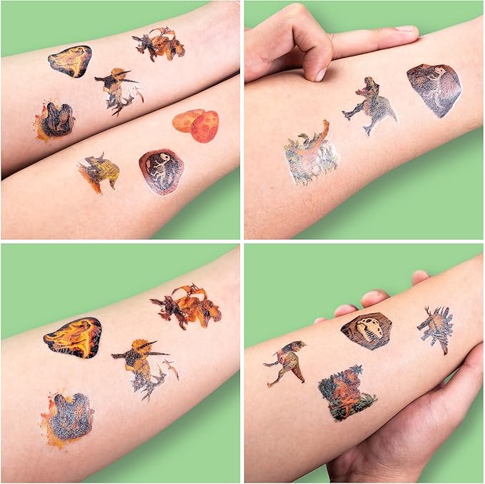 96 PCS Dinosaur 3D Pre-Cut Temporary Tattoos for Kids | Super Cute Themed Birthday Party Favors, Supplies, Decorations, Funny Jungle Fake Tattoo Stickers (Multiple)