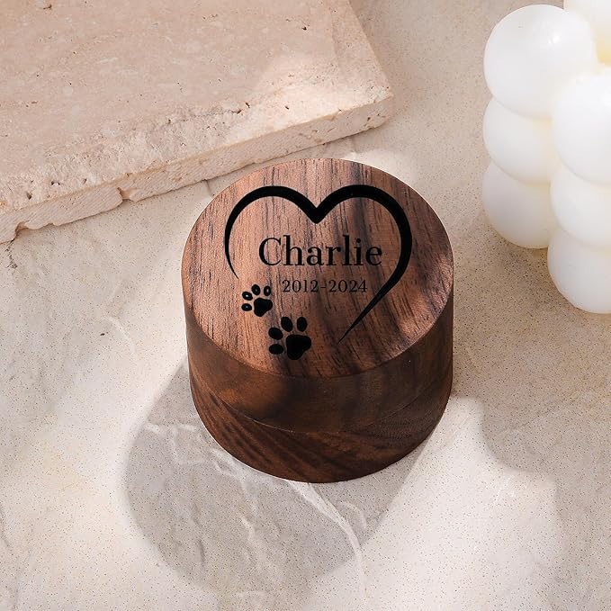 Personalized Pet Memorial Keepsake Box, Engraved Wooden Urn for Cat/Dog Ashes, Custom Name & Date Memorial Box, Sympathy Gift for Loss of Pet (Solid Wood Cover)