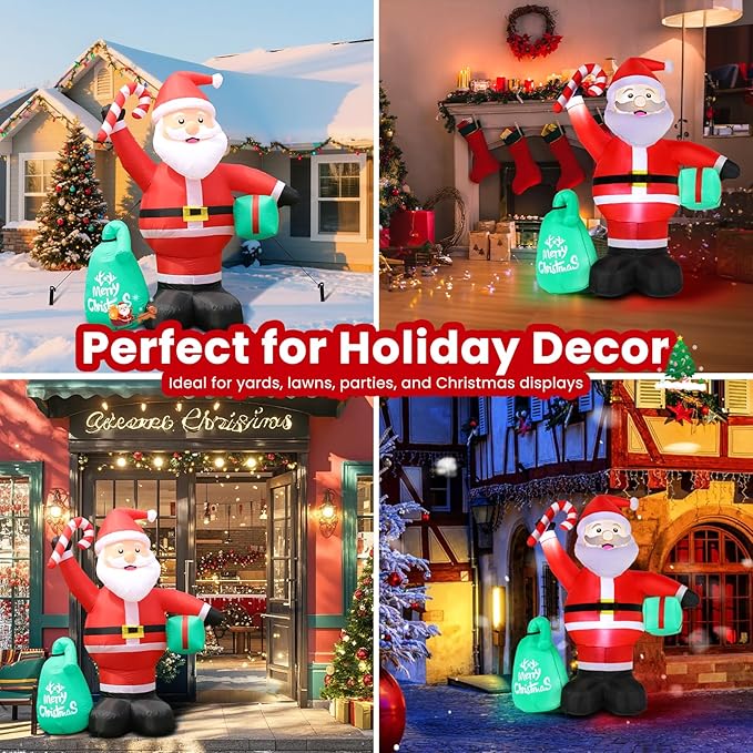 Christmas Decorations, 4.2FT Inflatable Santa Claus with Candy Cane and Gift Bag, Built-in LED Light and Blow Up Xmas Holiday Decor for Garden Lawn Yard Bistro Outdoor and Indoor