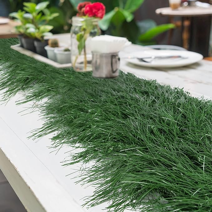 XLX TURF Green Thatch Grass Table Runner 13" x 108", Faux Straw Table Centerpiece Summer Party Decor, Wild One Birthday, Baby Shower, Wedding, Indoor Outdoor Use
