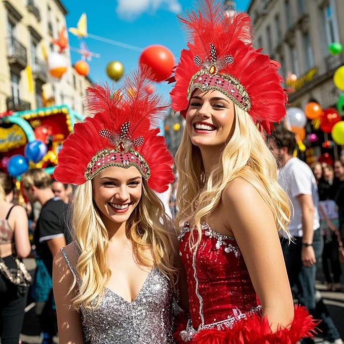 Women's Carnival Feather Headpieces Sequin Headdress for Wedding Masquerade Party Cosplay Feather Headbands