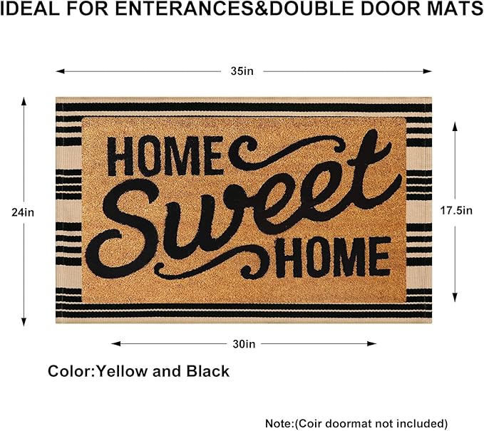 KIMODE Front Door Mats 24"x35", Striped Layered Door Mats Outdoor, Washable Farmhouse Fall Outdoor Porch Decor, Cotton Hand Woven Autumn Rugs for Entryway Kitchen Black and Khaki Thanksgiving
