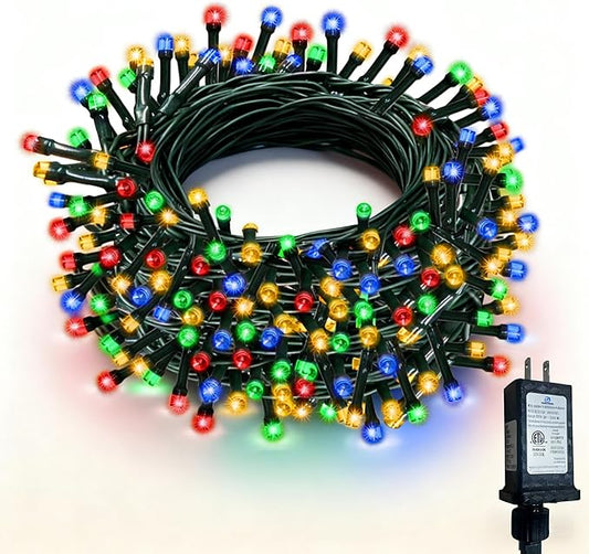 Christmas Light 500 LEDs 172ft Green Cable Wire Fairy String Twinkle Lights Plug in 12 Modes for Xmas Tree, Party, Indoor,Outdoor, Garden, Wedding, Home Decoration (Multi Color)