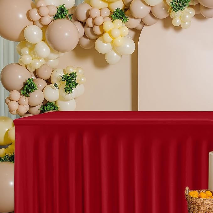 HolidayIdeas 4 Pack Red Spandex Table Skirts for 4 Foot Table, Bulk Fitted Covers for Christmas Craft Fairs, Festive Banquets