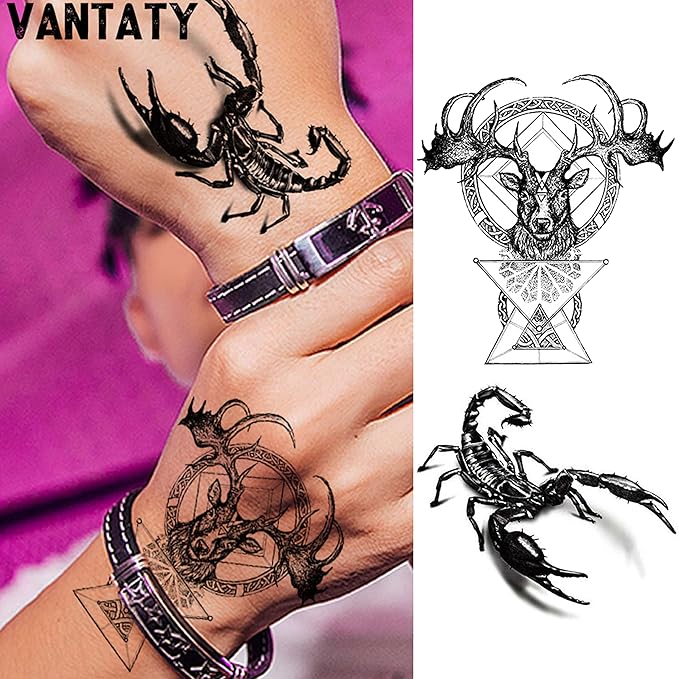 10 Sheets Realistic Tiger Temporary Tattoos Animals For Men Body Armband Soldier Fake Tatoo Stickers For Women Scorpion Wolf Deer Elk Eagle Bear Dot Adults Forearm Tattoos Girls Kids Teens.