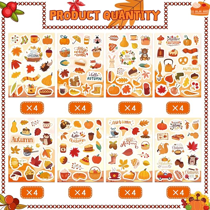 Autumn Sticker Set: 32 Sheets for School, Parties & Scrapbooking