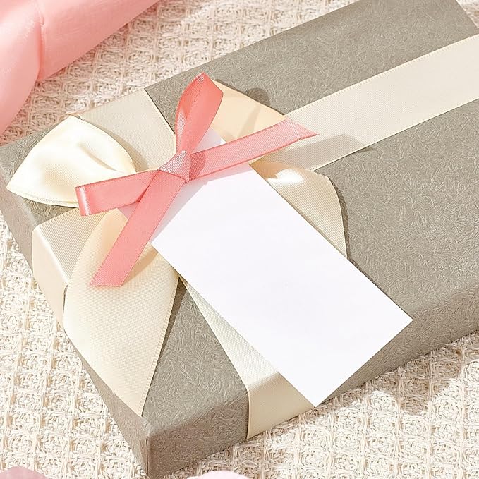 60pcs Place Cards for Table Setting.Name Table Cards Wedding Place Cards with Pink Ribbons. Can be Used for Wedding Banquet Table Decoration and Present Tags for Parties (Pink)