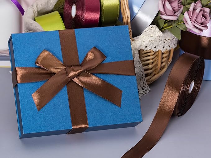 1 Inch Brown Solid Satin Ribbon, 50 Yards Craft Fabric Ribbon for Gift Wrapping Floral Bouquets Wedding Party Decoration