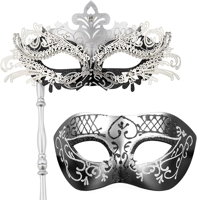 Hoshin Masquerade Mask for Couple, Mardi Gras Deecorations Venetian Masks with Stick for Womens