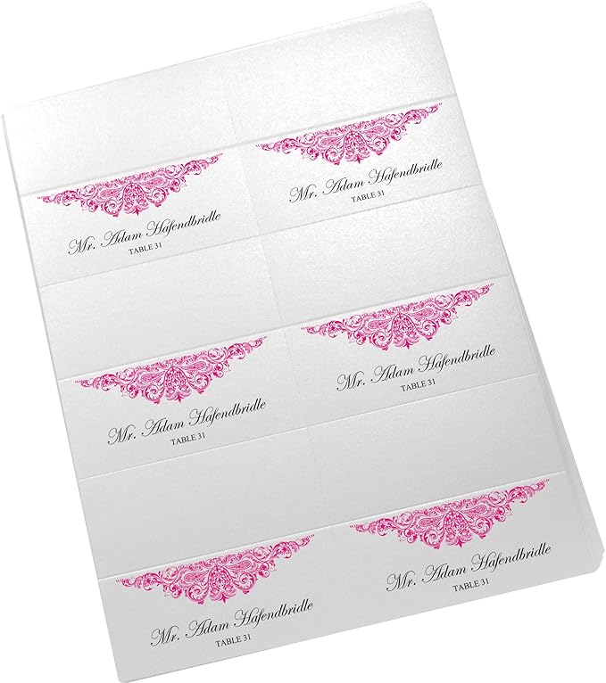 Paisley Printable Place Cards, Fuschia (Choose Color), Set of 150 (25 Sheets), Laser & Inkjet Printers - Wedding, Party, Dinner, and Special Events - Made in the USA