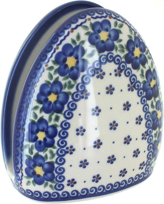 Blue Rose Polish Pottery - Blue Spring Blossom Napkin Holder - 4" x 6.5" - Ceramic Napkin Holders, Decorative Dining Table Accessories