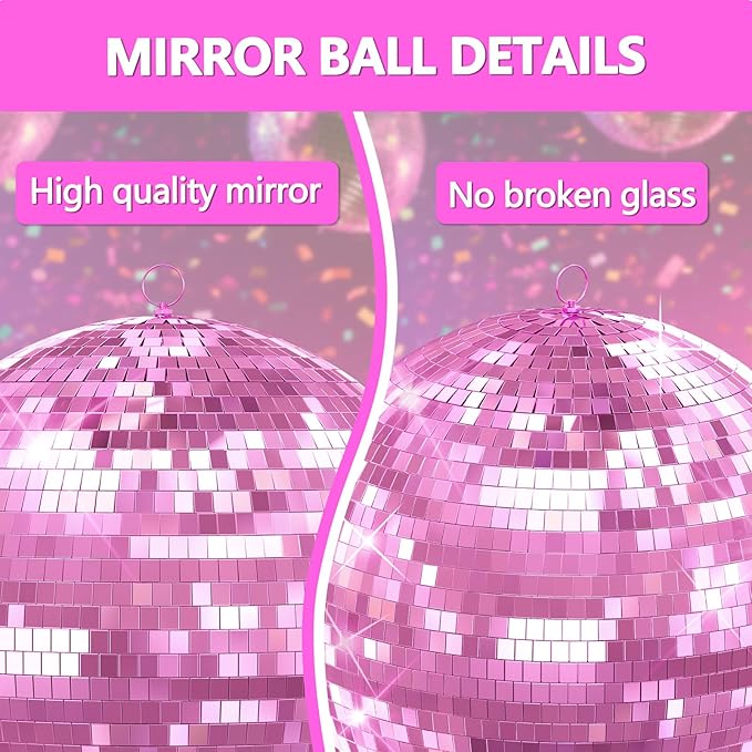 Disco Ball, 12/16/20 Inch Hanging Disco Ball, Mirror Ball for Party Decoration, Wedding, DJ Club, Stage, Birthday, Christmas, New Years Celebration (Pink, 16inch)