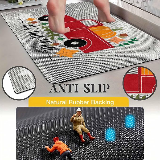 Fall Door Mat Outdoor for Front Door, Fall Decorations for Home Welcome Doormat Non-Slip Washable Autumn Pumpkins with Truck Doormat Entrance Rug for Indoor Outdoor, 24"x16"inch