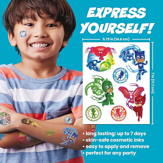 50 PJ Mask Tattoos For Kids, Party Favors, Birthday Decorations & PJ Mask Party Supplies - Temporary Tattoos, Kids Tattoos Temporary For Boys & Tattoo Stickers For Boys