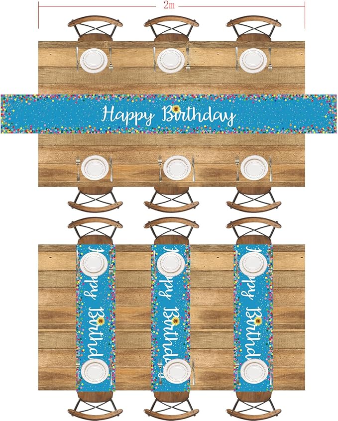 Letjolt Happy Birthday Table Runner 108 Inches Birthday Centerpieces for Tables Birth Day Party Sign Polka Dots Table Decoration, Blue
