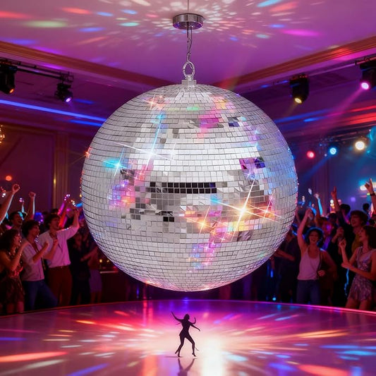 12 inch Silver Disco Ball, Hanging Mirror Disco Ball, Christmas Decoration Disco Light Ball, Stage Lighting Effect, 12/16/20 inch Home,Stage and Bar Glittering Party Decoration (12inch)