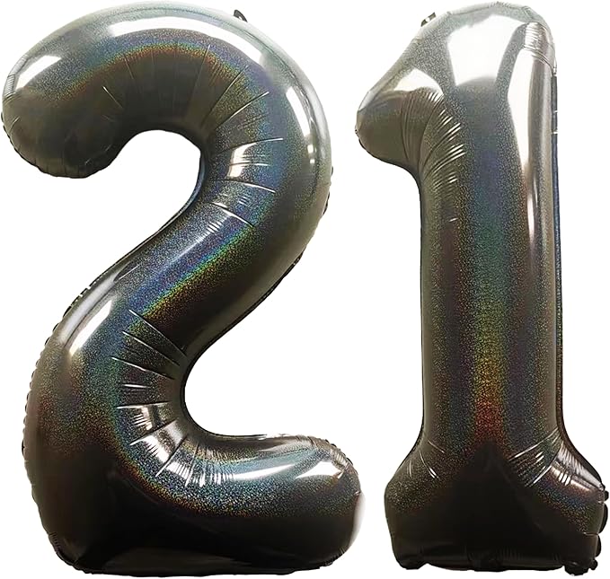 Laser Black Number 21 Balloons 40 Inch Giant Number Black 21 Foil Mylar Balloons 12th or 21st Birthday Anniversary Events Party Decorations