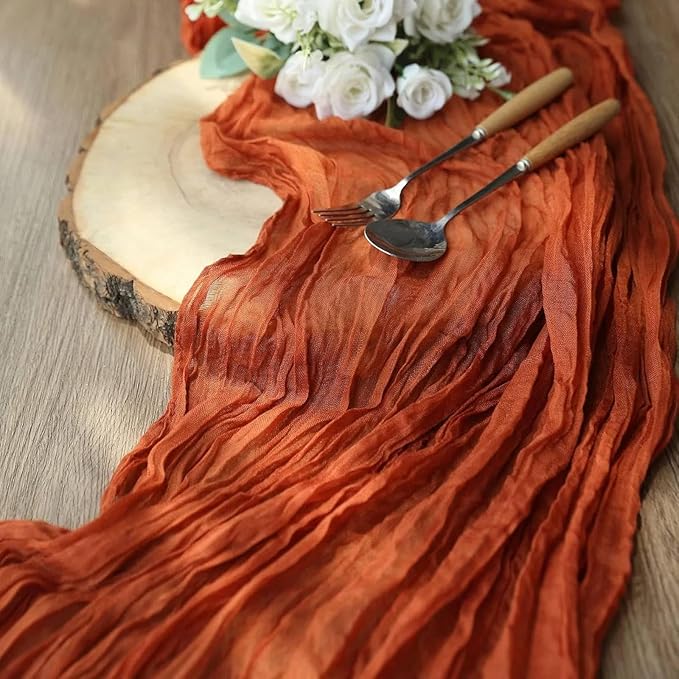 24 Pack Cheesecloth Table Runner, 35x120 Inch Terracotta Table Runners Rustic Burnt Orange Cheese Cloth Boho Gauze Semi Sheer Runner for Wedding Baby Shower Fall Thanksgiving Home Decor