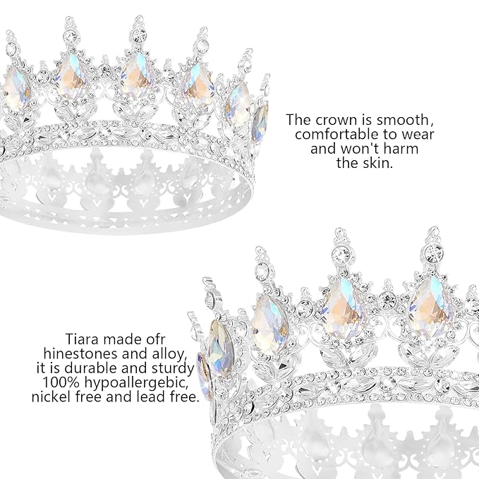 Queen Crown Rhinestone Wedding Crowns and Tiaras for Women Costume Party Hair Accessories Princess Birthday Crown Crystal Bridal Crown (Silver Crown-Moonlight)