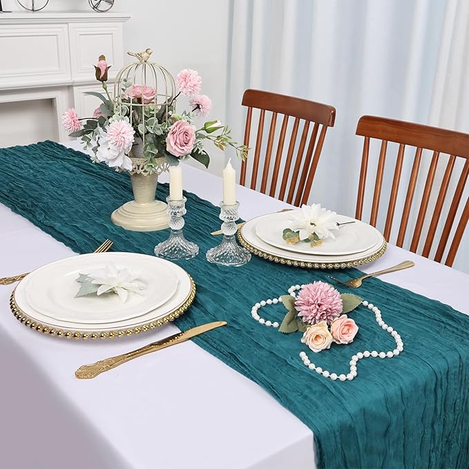 6 Pack Teal Cheesecloth Table Runner 10FT Boho Cheese Cloths Gauze Fabric Table Runners 120 Inch Rustic Sheer for Wedding Birthday Party Baby Shower Centerpiece Home Decorations