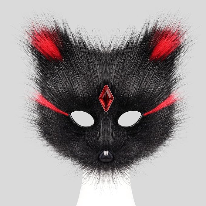 Animal Fox Wolf Mask Halloween Party Cosplay Costumes Props Plush Cat Half Face Masks Christmas Masquerade