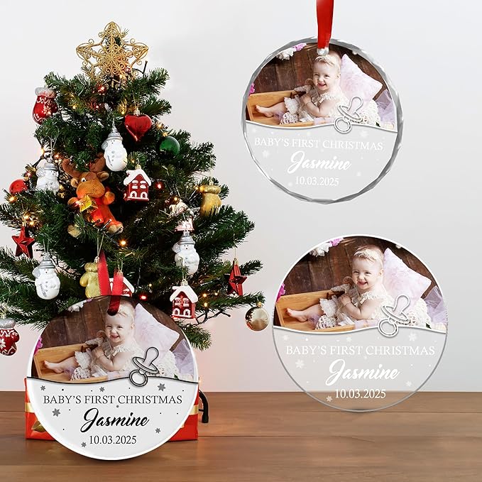 Personalized Crystal Christmas Ornaments with Photo, Custom Christmas Photo Tree Glass Ornaments, Elegant Crystal Keepsake for Family, Couples, Weddings & Christmas 2025 Gifts (#PGO02)