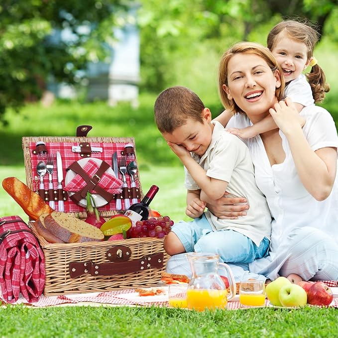 Picnic Baskets Wicker Willow Picnic Set for 4 Persons with Insulated Cooler Bag and Waterproof Picnic Blanket