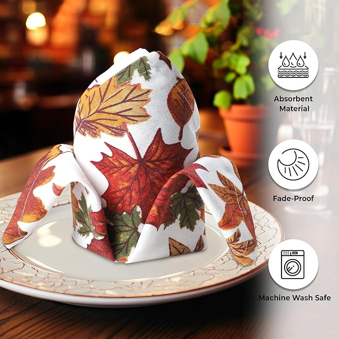 Urban Villa Cloth Napkins Leaves Print Dinner Napkins Set of 12 20X20 100% Cotton Absorbent Washable Durable Reusable Cloth Napkins Ideal for Farmhouse Party Thanksgiving Harvest Fall Dinner Napkins