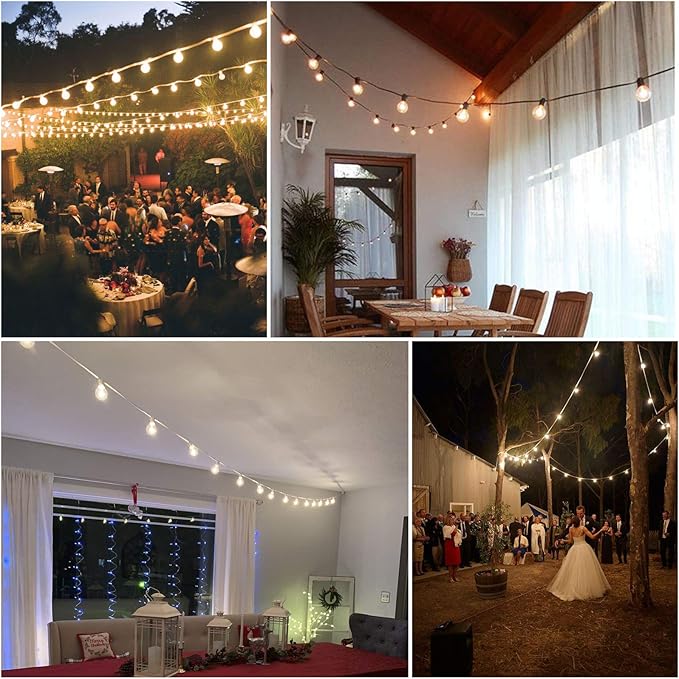 Outdoor Globe String Lights White - G40 Outdoor Lights Patio String Lights Linkable Waterproof with 14 Shatterproof Clear Bulbs(2 Extra) for Wedding Party Pergola Gazebo Lights