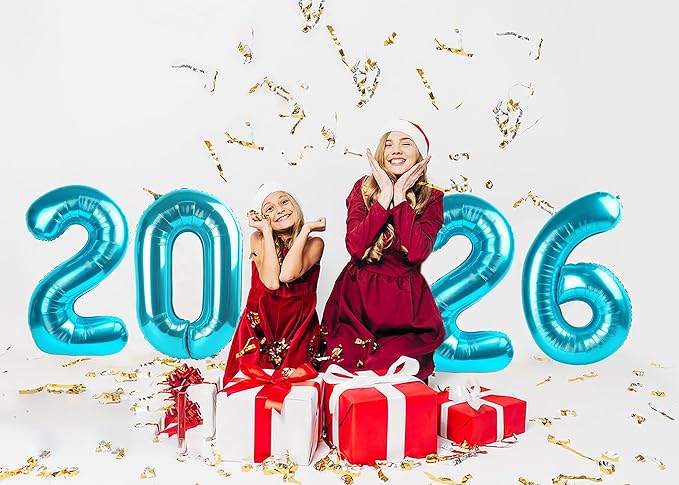 2026 Balloon Numbers - 40 Inch Light Blue New Years Eve Party Supplies 2026, Nye Decor Party Decorations Happy New Year, New Years Eve Foil Party Balloons