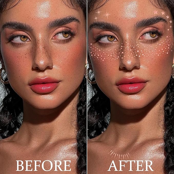 20PCS Glitter Freckles, Glitter Freckles Face Tattoo, Sparkle Freckles for Women and Kids, Cute Star Waterproof Rose Gold Temporary Face Tattoos Glitter Glow Up Patches Makeup Patches (Rose Gold)