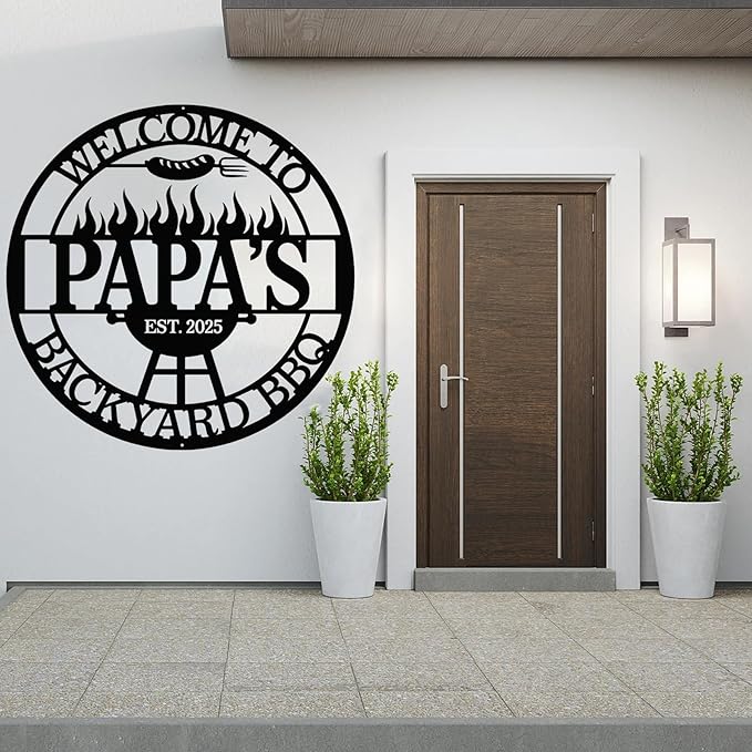 Custom BBQ Grill Metal Sign, Personalized Backyard Bar & Kitchen Wall Art, Outdoor Patio Decor, Custom BBQ Welcome Sign, Dad Gifts, Grandpa Grill Sign, Housewarming Present, Man Cave Metal Sign