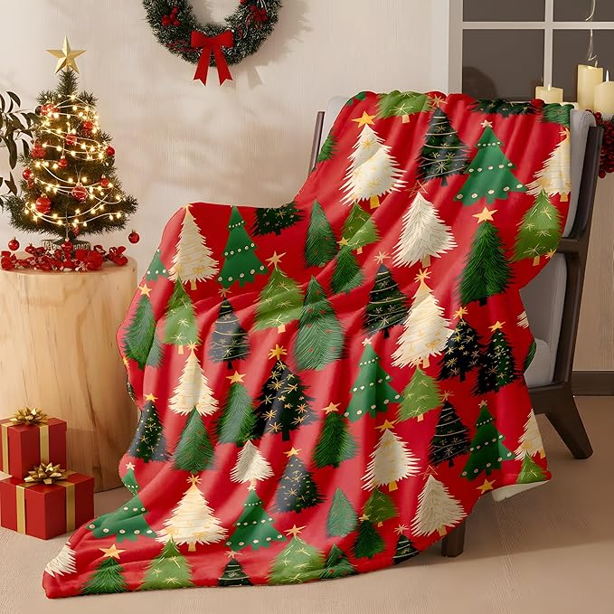 Christmas Fleece Throw Blanket – 300GSM Soft and Cozy Holiday Blanket for Sofa, Bed, Couch – Xmas Decorative Flannel Blanket, W60 x L80in