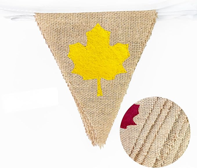 24Ft Fall Burlap Banner Fall Maple Leaves Burlap Pennant Triangle Flag Garland Streamers Vintage Fireplace Wall Hanging for Fall Party Decorations Happy Fall Day Rustic Autumn Birthday Decorations