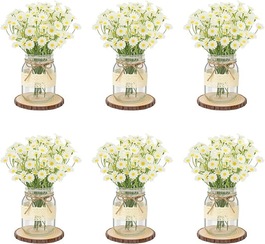 Set 6 Mason Jar Table Centerpiece - Wedding Centerpieces for Tables, Mason Jar Flower Centerpiece Vases Decor- Boho Farmhouse Rustic for Engagement, Bridal Shower, Wedding, Versatile Decor (Chamomile)