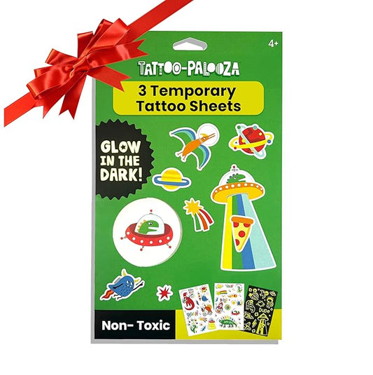 Ooly 40+ Glow in the Dark Temporary Tattoos For Kids, Safe & Non-Toxic Temporary Tattoo, Party Favors Gifts for Kids - Zero Gravity Dinos