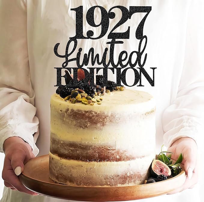 Limited EDITION 1927 Cake Topper - Black Glitter Happy 98th Birthday Party Cake Decoration Supplies, Cheer to 98 Years Cake Bunting Decor for 98th Birthday Party Photo Booth Props