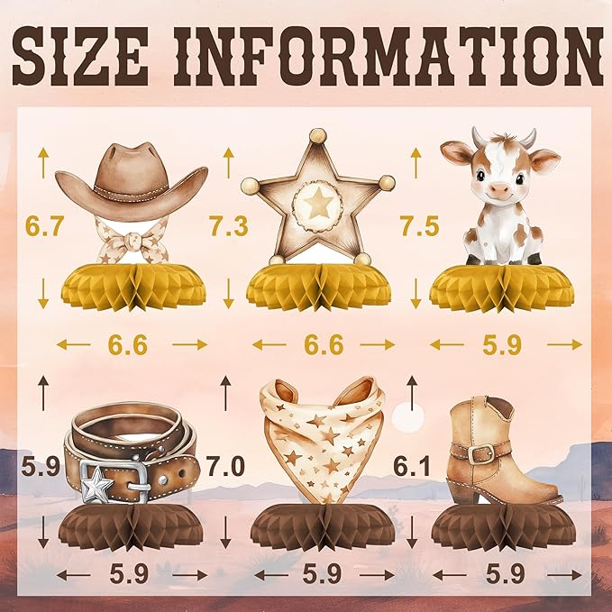 Cowboy Baby Shower Centerpieces – 12 PCS Honeycomb Table Decorations, Western Baby Shower, Rustic Little Cowboy Party Supplies