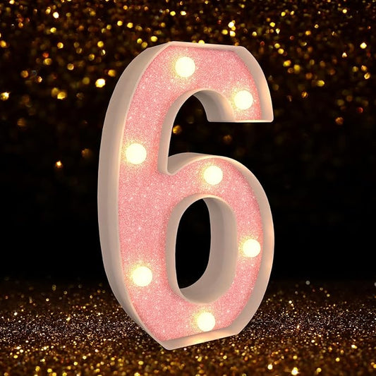 Marquee Numbers Light up LED, Pink Glitter Plastic Numbers Sign, Night Light Decor for Graduation Engagement Wedding Baby Shower Birthday