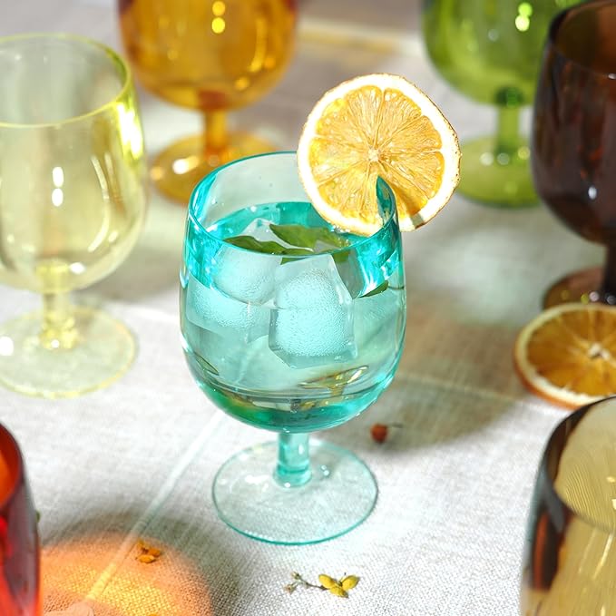 8-Piece Colorful Plastic Stackable Drinking Cup Set - 8.5 oz Wine Goblets, Reusable, BPA-Free, Dishwasher Safe