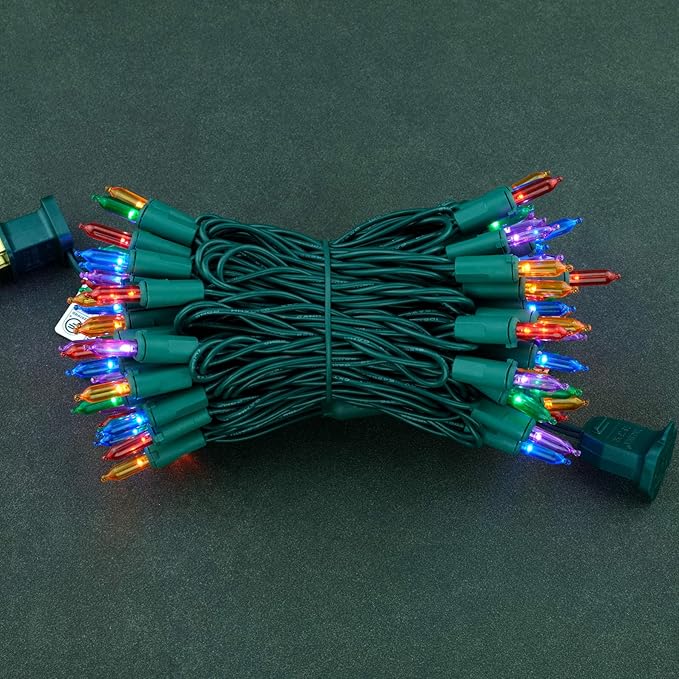 YULETIME Multicolor LED Christmas Lights with Green Wire, 33 ft 100 Count UL Certified Commercial Grade Holiday String Light Set (Multicolor - Green Wire)