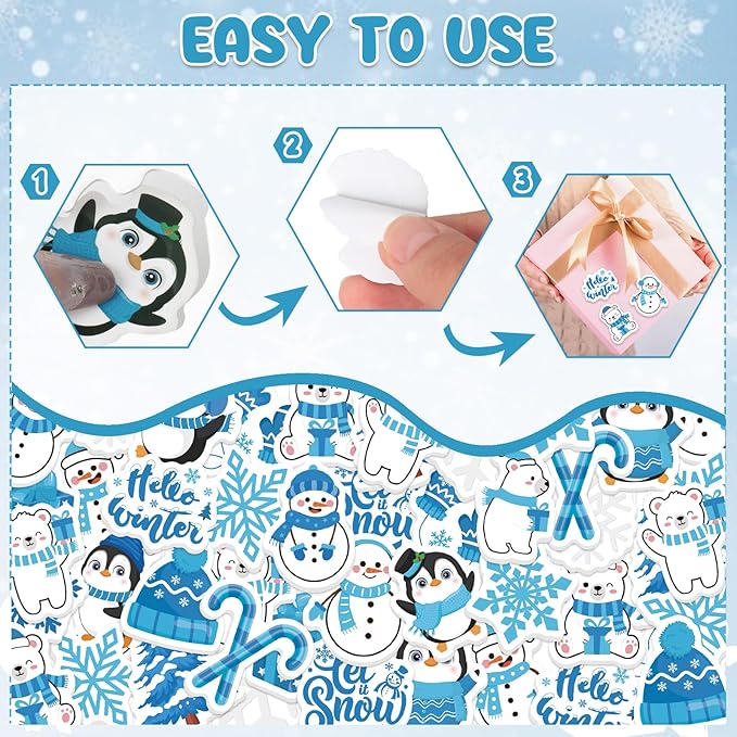 300Pcs Winter Foam Stickers, Self-Adhesive Penguin Snowman Snowflake Stickers Winter Themed Sticker Decorations for Winters Holiday DIY Arts Crafts Party Favors School Activity Reward