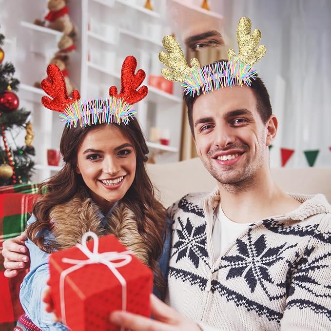 Riceshoot 30 Pcs Christmas Reindeer Antlers Headband Bulk Deer Antlers Headbands with Ears Deer Costume for Women Halloween Party Favors Supplies