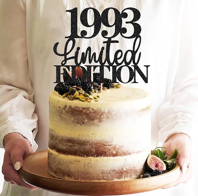 Limited EDITION 1993 Cake Topper - Black Glitter Happy 32nd Birthday Party Cake Decoration Supplies, Cheer to 32 Years Cake Bunting Decor for 32nd Birthday Party Photo Booth Props