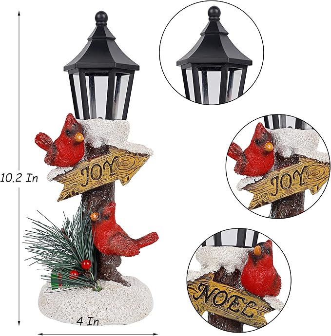 Glintoper 2 Pack Christmas Lighted Table Decorations, Tabletop Figurine, Battery Operated (Red Cardinal)