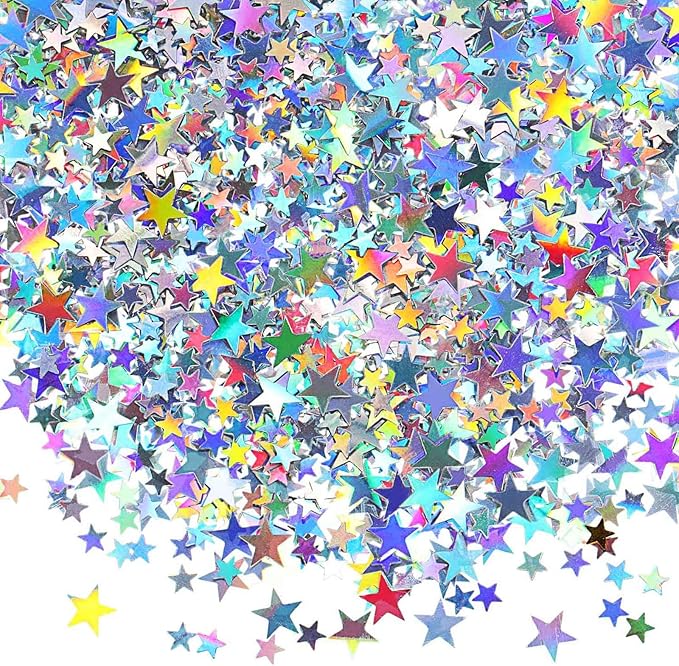 60g Star Confetti Glitter Star Table Confetti, Metallic Foil Star Glitter, Table Decorations for Party Wedding birthday graduation Decorations(Glitter Multicolor Set, 10mm and 6mm)