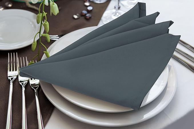 Utopia Home [24 Pack, Grey] Cloth Napkins 18x18 Inches, 100% Polyester Hemmed Edges, Washable and Reusable Ideal for Parties, Weddings and Dinners
