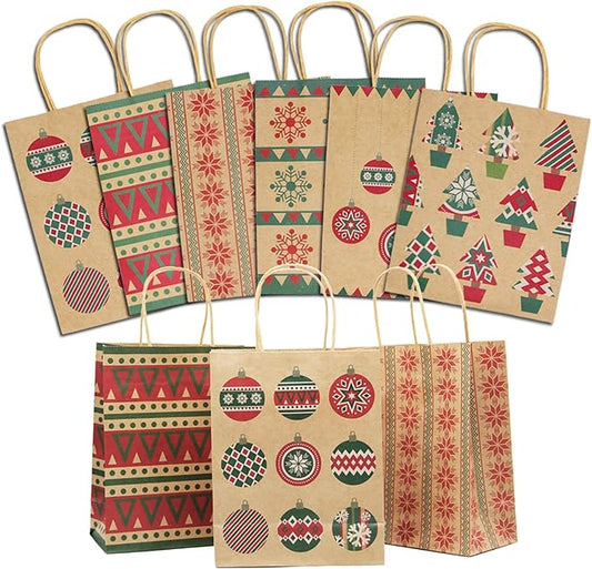 Lulu Home Christmas Gift Bags, 24 Pieces Medium Christmas Kraft Paper Bags with Handle