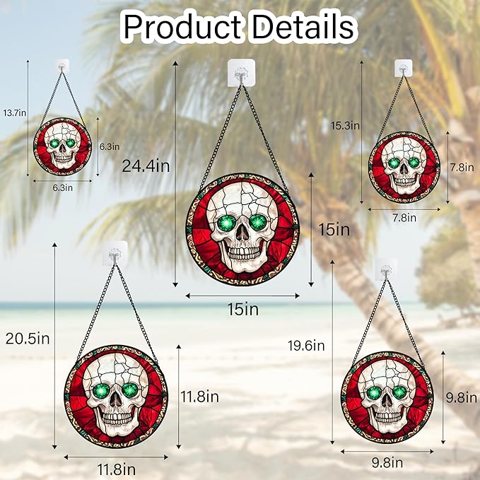 Stained Glass Window Hanging - Halloween Decorations Vampire Skeleton Suncatcher for Doors Garden Indoor Spooky Funny Sun Catchers Gothic Decor Horror Gifts for Women Men Friend 6.3 in